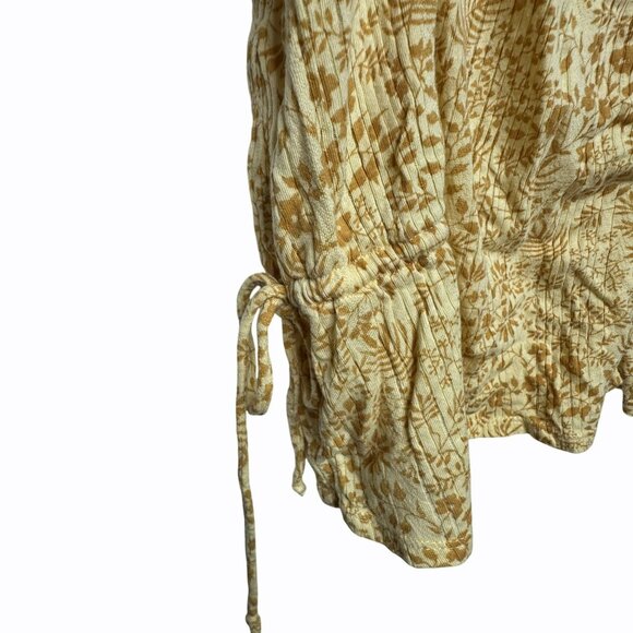 Lucky Brand Yellow Boho Floral Puff Sleeve Side Tie Blouse Top Womens Size M - Picture 4 of 5